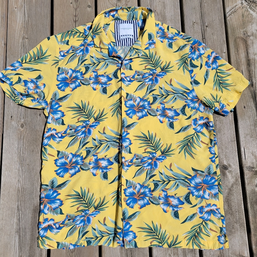Men’s XL Floral Short Sleeve Shirt – Denim & Flower Ricky Singh – Hawaiian Style
